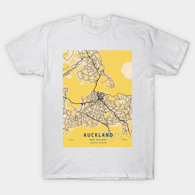 Auckland - New Zealand Yellow City Map T-Shirt by tienstencil